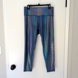 WodBottom blue iridescent Shiney Hiney gym leggings XXL rainbow mermaid 25"